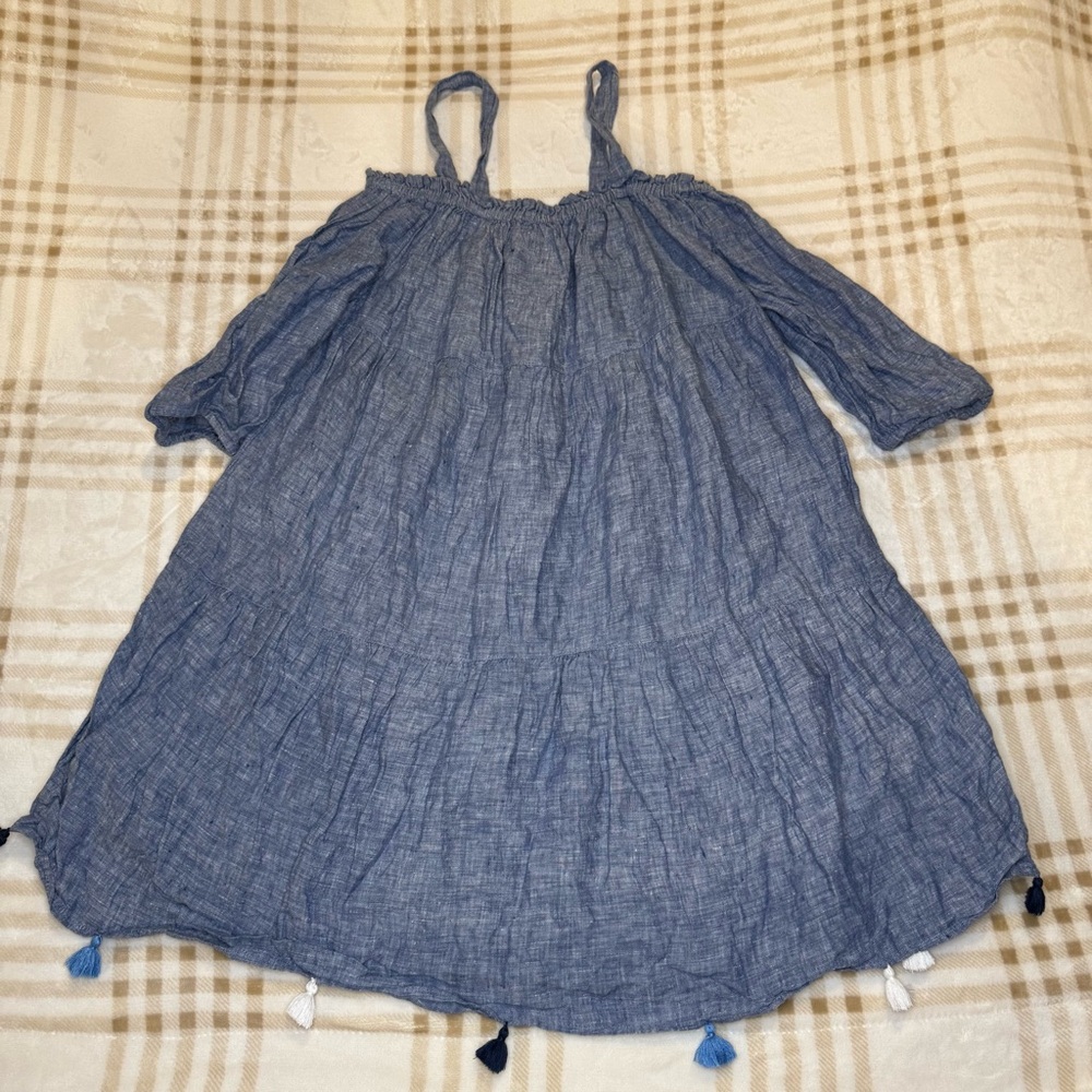 Vineyard Vines Womens Linen Chambray Tiered Tassel Dress/Coverup Size S